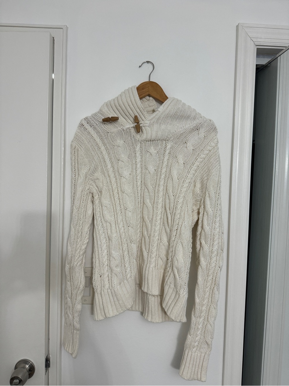 Ralph Lauren Cream Cable-Knit Hooded Toggle Pullover